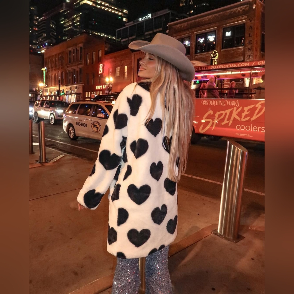 Black Hearts Faux Fur Lux Driving Midi Coat In Honey - Picture 4 of 5